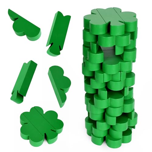 Holzblöcke, Stapelspiel, Tumbling Tower Spiel, St. Patrick's Day Glückskleeblattblöcke, Stapelspiel, grünes Kleeblatt, Holzblöcke, Stapelspiel für Familientreffen, Party (irischer Stil) von HSLCGF