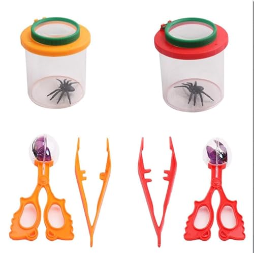 HSMHLYYB 8 Stück Becherlupen für Kinder, Becherlupen, Becherlupe Set mit 2 Pinzette und 2 Insektenfänger Scherenzange, von HSMHLYYB