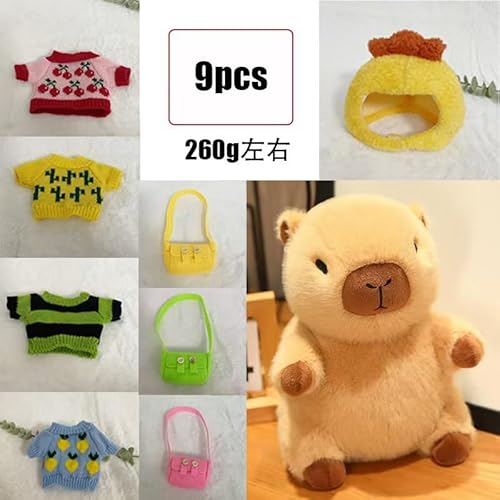 HSMHLYYB Capybara Plüschtier, 23cm Capybara Kuscheltier, Niedliche Capybara Kuscheltier, Capybara Plushie Puppen Mit Kleidung Tasche Hut, Niedlichen Capybara Plushie von HSMHLYYB