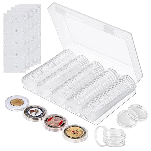 Münzkapseln, 100 Stück 30mm Münz Aufbewahrungbox, Klare Münze Kapseln mit Aufbewahrungsbox, Münzhalteretui Dichtung Münzhalter mit 5 Größen Weicher Schaumstoffringe Protect(17/20/ 25/27/ 30mm) von HSMHLYYB