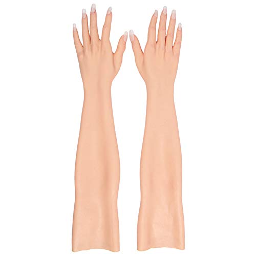 Crossdresser Realistische Haut Handschuhe für Transgender Drag Queen 60cm Weibliche Silikonhandschuhe - 1 Paar (1-Ivory White,with Nails) von HSNC Crossdresser