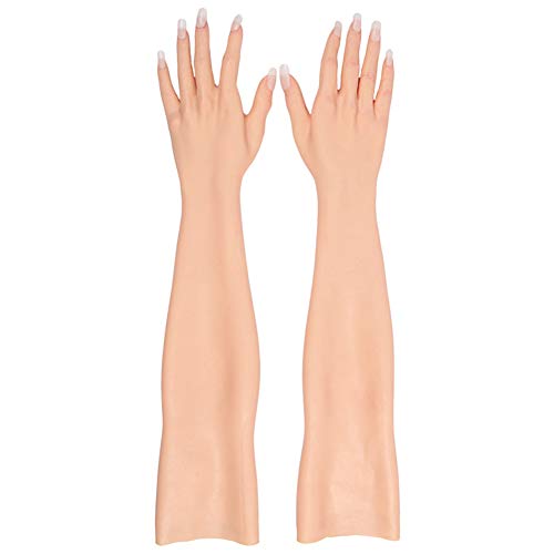 Crossdresser Realistische Haut Handschuhe für Transgender Drag Queen 60cm Weibliche Silikonhandschuhe - 1 Paar (3-Bronze,with Nails) von HSNC Crossdresser