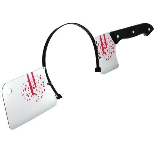 HSSPYY Blutige Hackmesser-Kopfbügel – Halloween Kostümzubehör mit Fake-Messer durch den Kopf, Gruseliger Scherzartikel für Erwachsene, Party & Theater von HSSPYY