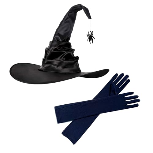 HSSPYY Karneval Hexenhut und Lange Handschuhe Set - Faltbarer Hexenhut mit Spinnenanhänger & 45cm Stretch Handschuhe - Kostümzubehör für Fasching, Party, Theater und Bar Events HSSPYY Karneval Hexenhut und Lange Handschuhe Set - Faltbarer Hexenhut mit Spinnenanhänger & 45cm Stretch Handschuhe - Kostümzubehör für Fasching, Party, Theater und Bar Events von HSSPYY