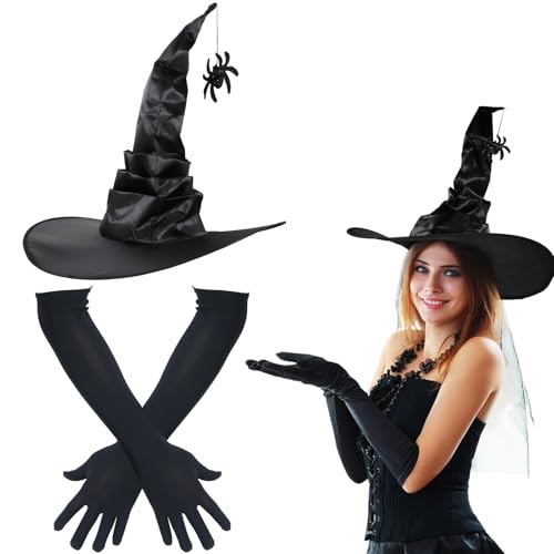 HSSPYY Karneval Hexenhut und Lange Handschuhe Set – Faltbarer Hexenhut mit Spinnenanhänger & 45cm Stretchhandschuhe – Kostümzubehör für Fasching, Party, Theater und Bar-Events HSSPYY Karneval Hexenhut und Lange Handschuhe Set – Faltbarer Hexenhut mit Spinnenanhänger & 45cm Stretchhandschuhe – Kostümzubehör für Fasching, Party, Theater und Bar-Events von HSSPYY
