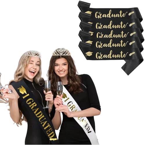 HSTWODE 5 Stück Abschluss Schärpe, Graduation Schärpe mit Gold Glitzer Buchstabe I Graduated/ Graduate, für Schul Abschluss Abitur Universität Graduation Party Deko (schwarz 2) von HSTWODE