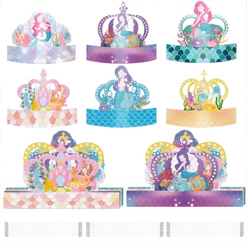 12 Stück Meerjungfrau Geburtstag Deko, Meerjungfrau Party Kopfschmuck Set, Geburtstags Kinder Partyhüte, Prinzessin Partyzubehör, für Geburtstage, Themenpartys, Geschenke (6 Stile) (Mehrfarbig-1) von HSYTEK