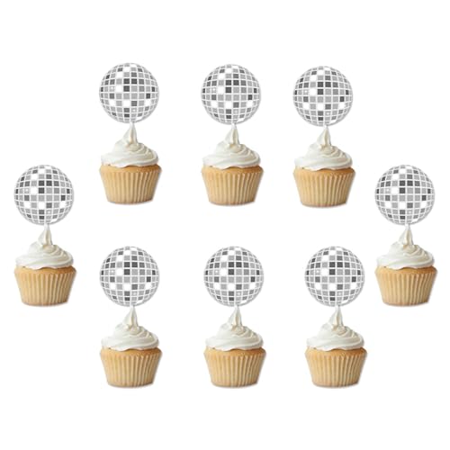 24 Stück Muffin Deko Discokugel Deko, Mini Discokugel Cupcake Deko, Cupcake Topper, disco kugel deko für Geburtstagsbars Obst Snacks 70er/80er/90er Disco-Themenpartys Party Tortendeko von HSYTEK