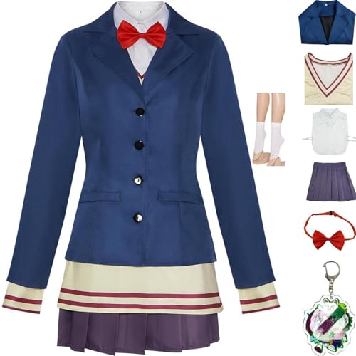 HSZCSMGS Aira Shiratori Cosplay Kostüm Kurzen Rock Mantel Hemd Anzug Okarun Cosplay Kostüm Halloween-Party (Blau, XXXL) von HSZCSMGS