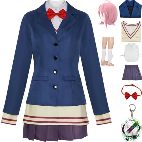 HSZCSMGS Aira Shiratori Cosplay Kostüm Kurzen Rock Mantel Hemd Anzug Okarun Cosplay Kostüm Halloween-Party (Blau + Perücke, XL) von HSZCSMGS