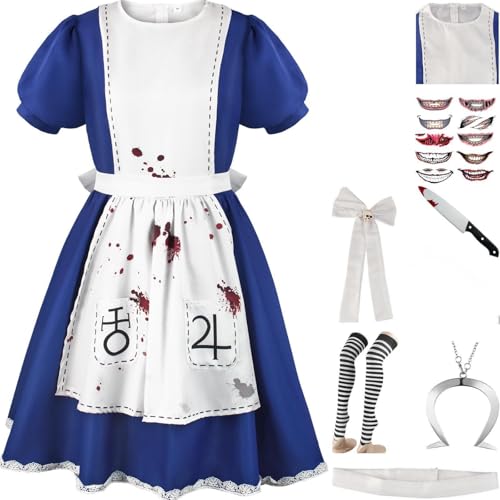 HSZCSMGS Alicemadness Returns Cosplay Kostüm Dienstmädchen Kleid Halskette Perücke Set Alice Madnessreturns Cosplay Kostüm Halloween Party (Blau, L) von HSZCSMGS