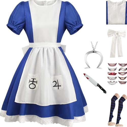 HSZCSMGS Alicemadness Returns Cosplay Kostüm Dienstmädchen Kleid Perücke Set Halloween Party Alice Madnessreturns Cosplay Kostüm (Blau, S) von HSZCSMGS