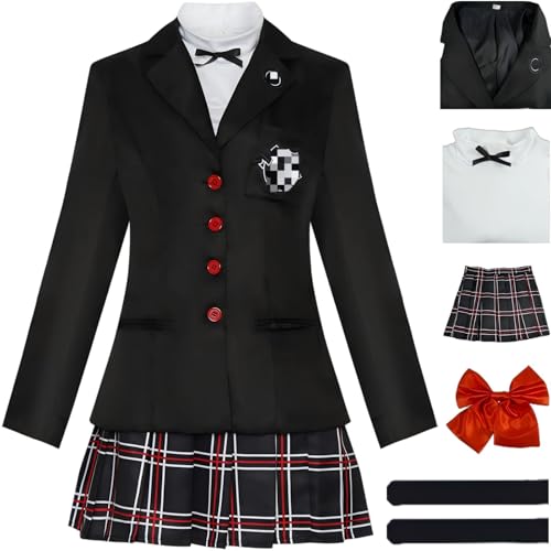 HSZCSMGS Ann Takamaki Persona5 Cosplay Kostüm Faltenrock Zubehör Perücke Uniform Set Halloween Party Kasumi Yoshizawa Cosplay Kostüm (Black, XXL) von HSZCSMGS