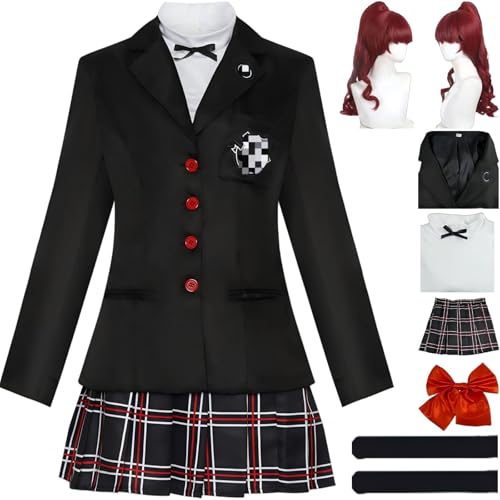 HSZCSMGS Ann Takamaki Persona5 Cosplay Kostüm Faltenrock Zubehör Perücke Uniform Set Halloween Party Kasumi Yoshizawa Cosplay Kostüm (Black + Wig, L) von HSZCSMGS