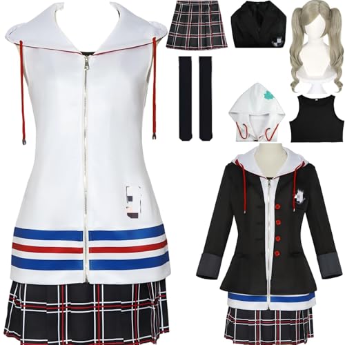 HSZCSMGS Ann Takamaki Persona5 Cosplay Kostüm Faltenrock Zubehör Perücke Uniform Set Halloween Party Kasumi Yoshizawa Cosplay Kostüm (White + wig, S) von HSZCSMGS
