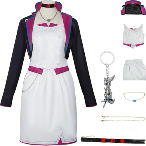 HSZCSMGS Arcanejinxs Cosplay Kostüm Kleid Mantel Schlüsselanhänger Perücke Set Jinxarcane Cosplay Kostüm Halloween Party (Weiß, S) von HSZCSMGS