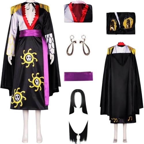 HSZCSMGS Boahancock Cosplay Kostüm Kleid Cape Perücke Ohrringe Set Hancock Kostüm Halloween Party (Schwarz + Perücke, L) von HSZCSMGS
