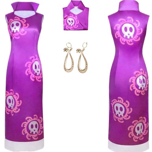 HSZCSMGS Boahancock Cosplay Kostüm Kleid Ohrringe Perücke Set Nami Cosplay Kostüm Halloween Party (Lila, L) von HSZCSMGS