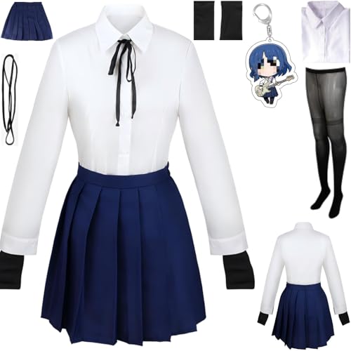 HSZCSMGS Bocchi Therock Cosplay Kostüm Hemd Rock Perücke Zubehör Set Yamadaryo Cosplay Kostüm Halloween-Party (Weiß, L) von HSZCSMGS