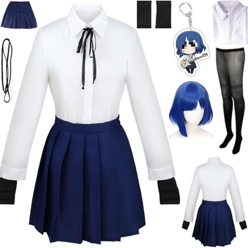 HSZCSMGS Bocchi Therock Cosplay Kostüm Hemd Rock Perücke Zubehör Set Yamadaryo Cosplay Kostüm Halloween-Party (Weiß + Perücke, XXL) von HSZCSMGS