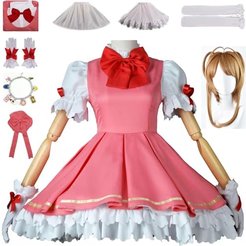 HSZCSMGS Cardcaptor Cosplay Kostüm Kleid Armband Perücke Set Cardcaptor Kostüm Halloween Party (Rosa + Perücke, XXL) von HSZCSMGS