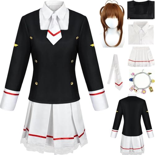 HSZCSMGS Cardcaptor Cosplay Kostüm Kurzen Rock Top Perücke Uniform Set Limeiling Cosplay Kostüm Halloween-Party (Schwarz + Perücke, L) von HSZCSMGS