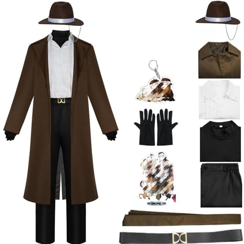 HSZCSMGS Chuuya Cosplay Kostüm Hemd Mantel Chuuya Perücke Set Dazai Osamu Cosplay Chuuya Nakahara Cosplay Halloween-Party (Braun, M) von HSZCSMGS