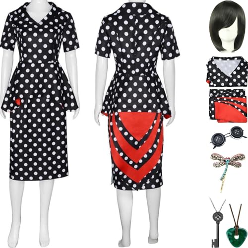 HSZCSMGS Coraline Cosplay Kostüm Kleid Perücke Zubehör Set Coraline Kostüm Halloween Party (Schwarz + Perücke, L) von HSZCSMGS