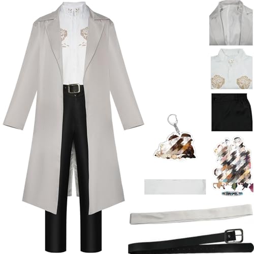 HSZCSMGS Dazai Osamu Cosplay Kostüm Hemd Windjacke Dazai Perücke Set Dazai Cosplay Chuuya Kostüm Halloween-Party (Grau, XXL) von HSZCSMGS