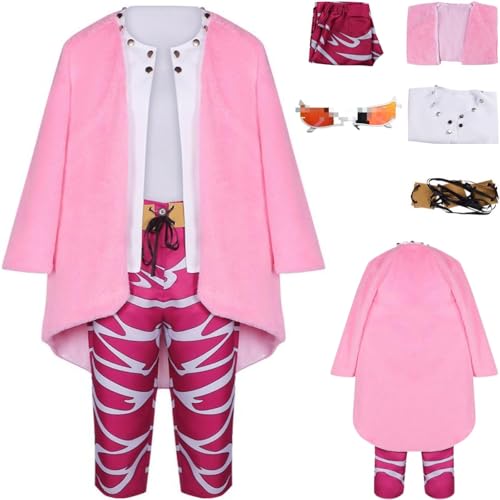 HSZCSMGS Doflamingo Kostüm Hosen Mantel Doflamingo Gläser Set Donquixote Doflamingo Cosplay Kostüm Halloween-Party (Rosa, XL) von HSZCSMGS