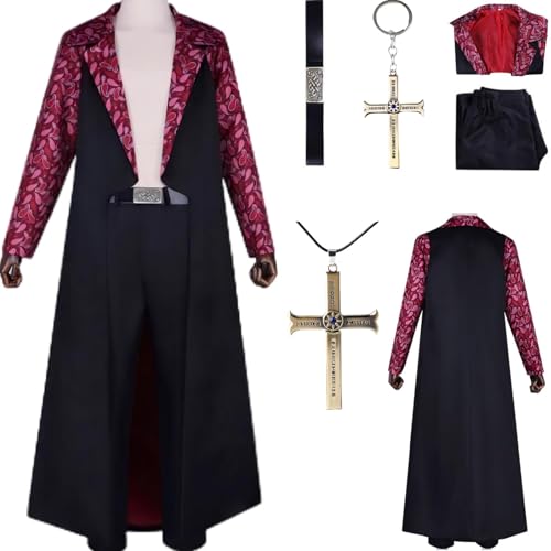 HSZCSMGS Dracule Mihawk Cosplay Kostüm Mantel Hosen Mihawk Halskette Set Mihawk Kostüm Halloween Party (Schwarz, S) von HSZCSMGS