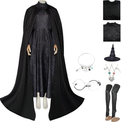 HSZCSMGS Elphaba Kostüm Damen Umhang Kleid Perücke Set Halloween Party Elphaba Cosplay Kostüm Glinda Kostüm (Schwarz, L) von HSZCSMGS
