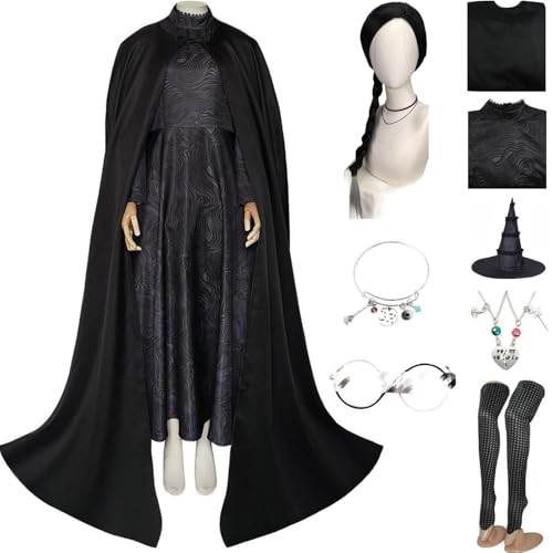 HSZCSMGS Elphaba Kostüm Damen Umhang Kleid Perücke Set Halloween Party Elphaba Cosplay Kostüm Glinda Kostüm (Schwarz + Perücke, M) von HSZCSMGS