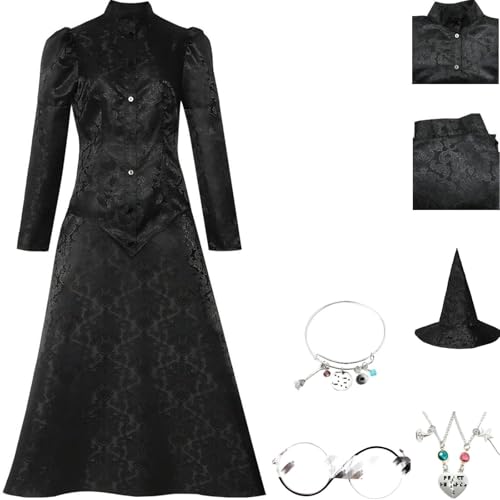 HSZCSMGS Elphaba Kostüm Frauen Bedrucktes Kleid Brillenset Halloween Party Elphaba Cosplay Kostüm Glinda Kostüm (Schwarz, XXXL) von HSZCSMGS