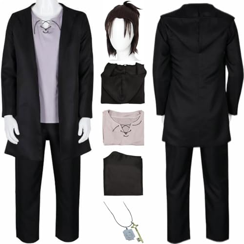 HSZCSMGS Eren Yeager Cosplay Kostüm Mantel Hosen Perücke Set Eren Yeager Kostüm Halloween-Party (Schwarz + Perücke, M) von HSZCSMGS