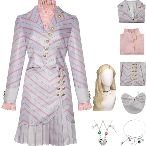 HSZCSMGS Film Glinda Cosplay Kostüm Glinda Kostüm Erwachsene Rock Halskette Set Glenda Cosplay Halloween Party (Grau + Perücke, XS) von HSZCSMGS