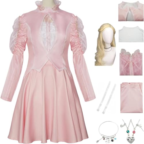 HSZCSMGS Film Glinda Cosplay Kostüm Glinda Kostüm Erwachsene Rock Halskette Set Halloween Party Glenda Cosplay Kostüm (Rosa + Perücke, M) von HSZCSMGS
