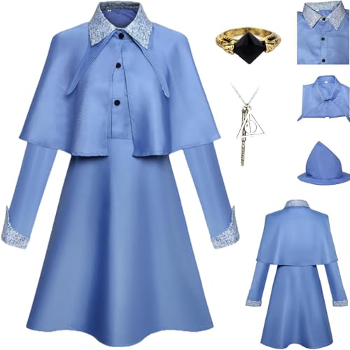 HSZCSMGS Fleurdelacour Cosplay Kostüm Kleid Hut Halskette Set Fleurlsabelle Delacour Cosplay Kostüm Halloween-Party (Blau, M) von HSZCSMGS