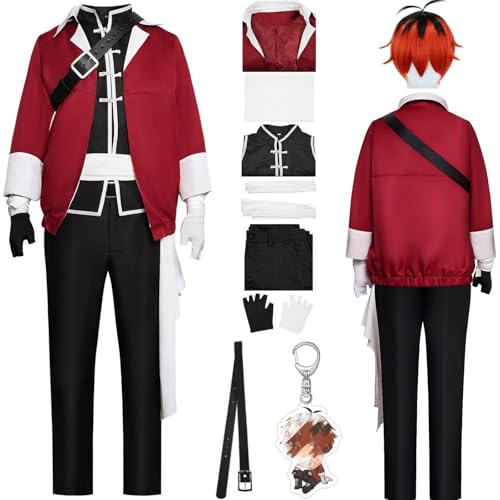 HSZCSMGS Frieren Beyond Journey'send Cosplay Kostüm Mantel Hose Perücke Set Heiter Cosplay Kostüm Halloween Party (Rot + Perücke, XXL) von HSZCSMGS