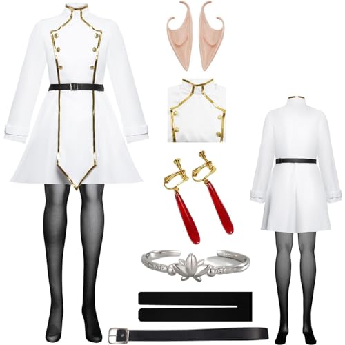 HSZCSMGS Frieren Cosplay Kostüm Damen Kleid Zubehör Frieren Perücken Set Frieren Beyond Journey'send Cosplay Kostüm Halloween Party (Weiß+A, S) von HSZCSMGS