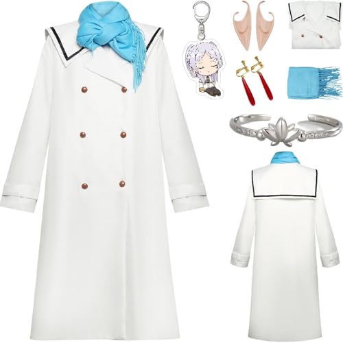 HSZCSMGS Frieren Cosplay Kostüm Damen Kleid Zubehör Frieren Perücken Set Frieren Beyond Journey'send Cosplay Kostüm Halloween Party (Weiß+B, L) von HSZCSMGS