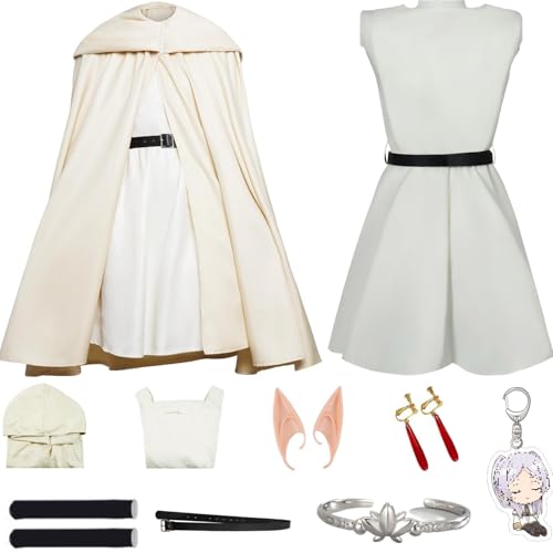 HSZCSMGS Frieren Cosplay Kostüm Damen Kleid Zubehör Frieren Perücken Set Frieren Beyond Journey'send Cosplay Kostüm Halloween Party (Weiß+C, M) von HSZCSMGS