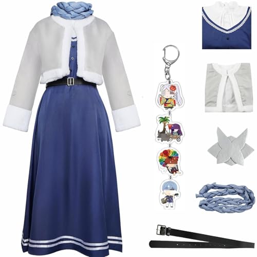 HSZCSMGS Frieren at the Funeral Cosplay Costume Coat Dress Frieren Wig Set Frierenfern Cosplay Costume Halloween Party (Blau, M) von HSZCSMGS