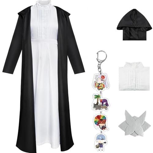 HSZCSMGS Frieren at the Funeral Cosplay Costume Coat Dress Frieren Wig Set Frierenfern Cosplay Costume Halloween Party (Schwarz, XXL) von HSZCSMGS