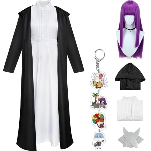 HSZCSMGS Frieren at the Funeral Cosplay Costume Coat Dress Frieren Wig Set Frierenfern Cosplay Costume Halloween Party (Schwarz + Perücke, M) von HSZCSMGS