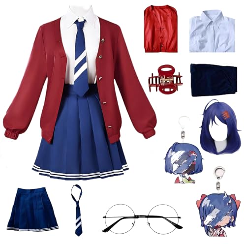 HSZCSMGS Games MiSide Cosplay Costume Shirt Coat Skirt Suit Halloween Party MiSidemita Cosplay Costume (Rot + Perücke, M) von HSZCSMGS