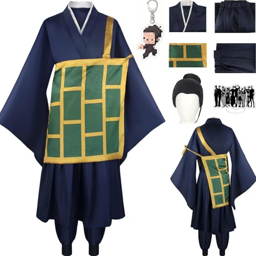 HSZCSMGS Geto Suguru Cosplay Kostüm Hosen Top Perücke Set Suguru Geto Cosplay Kostüm Halloween-Party (Blau + Perücke, XXXL) von HSZCSMGS