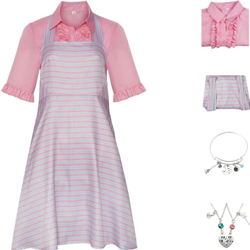 HSZCSMGS Glinda Kostüm Frauen Gestreiften Kleid Uniform Anzug Glinda Kostüm Erwachsene Halloween Party Glenda Cosplay (Rosa, XXXL) von HSZCSMGS