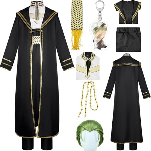 HSZCSMGS Heiterhimmel Cosplay Kostüm Cape Top Hosen Perücke Set Frieren Beyond Journey'send Cosplay Kostüm Halloween Party (Schwarz + Perücke, XXL) von HSZCSMGS