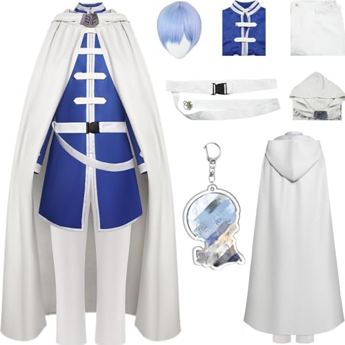 HSZCSMGS Heiterhimmel Cosplay Kostüm Cape Top Hosen Perücke Set Frieren Beyond Journey'send Cosplay Kostüm Halloween Party (Weiß + Perücke, L) von HSZCSMGS